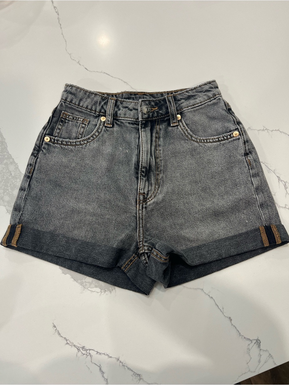 Divided Gray Wash High-Rise Rolled Hem Jean Shorts